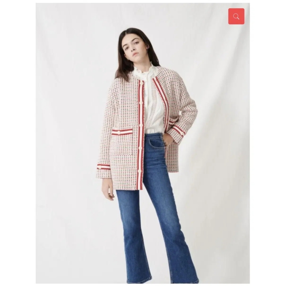 Maje Checked Cotton-Blend Tweed Jacket with Gold Crest Buttons